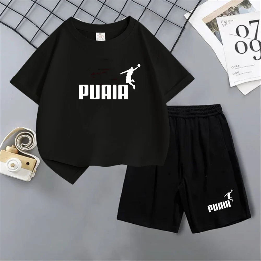 Summer Kids T-shirt print Round-Necked Print Boy Girls white 3-12Years Top+Shorts Two-piece Set Casual cool breathable Set