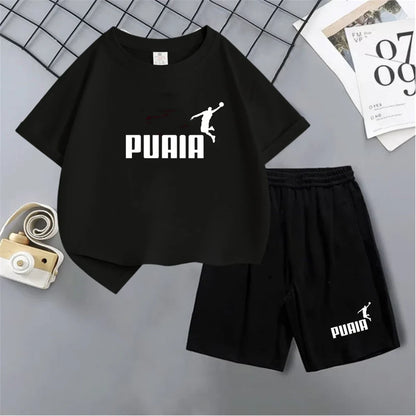 Summer Kids T-shirt print Round-Necked Print Boy Girls white 3-12Years Top+Shorts Two-piece Set Casual cool breathable Set