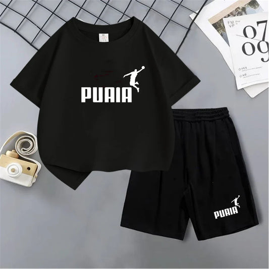 Summer Kids T-shirt print Round-Necked Print Boy Girls white 3-12Years Top+Shorts Two-piece Set Casual cool breathable Set