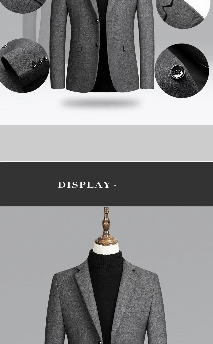 Brand Business Casual Wool Blazer Men 2026 Autumn and Winter New Solid Men Blazer Regular Fit Long Sleeve Blazers for Men