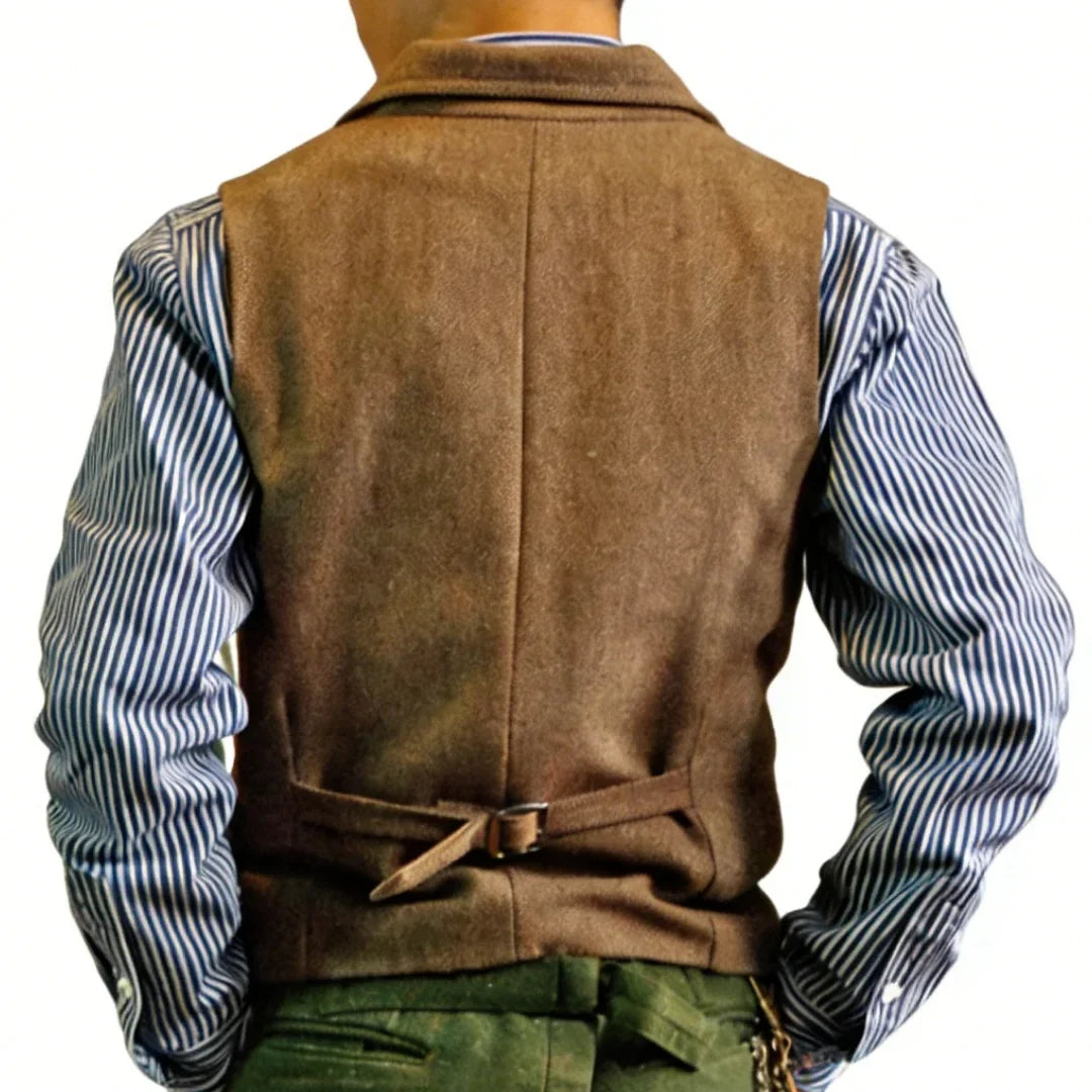 Men Vest Blue Herringbone Single Button With Lapel Pocket Waistcoat For Banquet Business Office Work Casual Daily Men Suit Vest