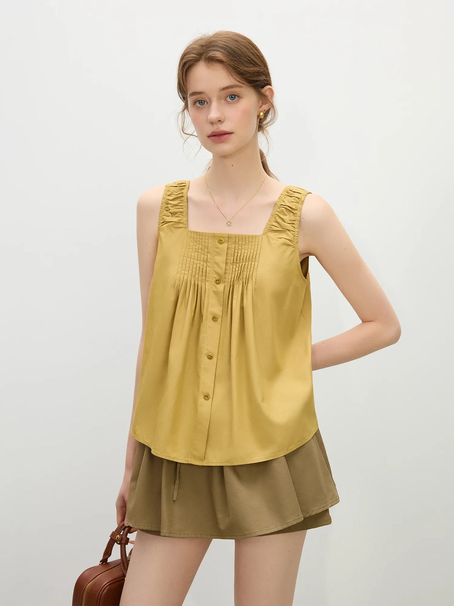 2025 Summer Women's Textured Linen Camisole - Relaxed Fit & Slimming Silhouette Casual Tanks & Camis 25FS12145