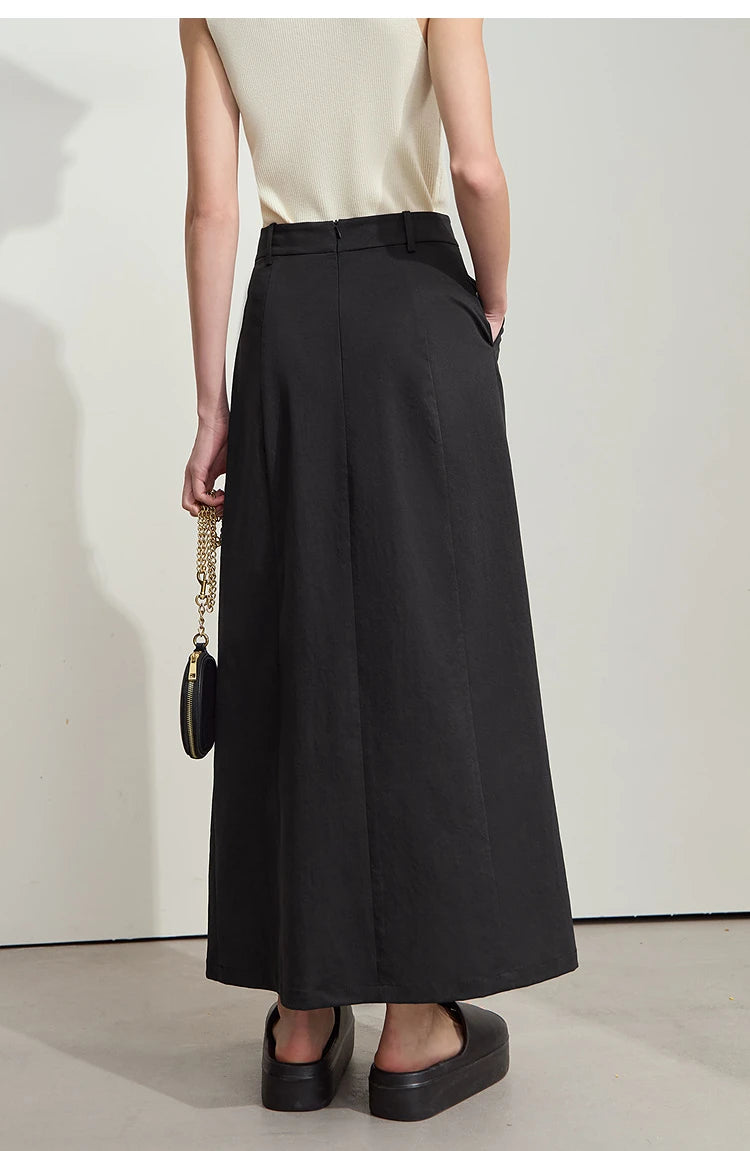 Minimalism 2025 New Long Skirts For Women Summer Vocation Black Pleated Elegant Office Lady Commuting Loose Skirt 12542102