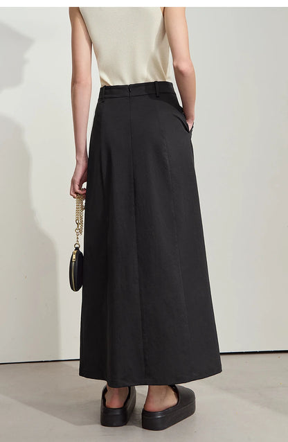 Minimalism 2025 New Long Skirts For Women Summer Vocation Black Pleated Elegant Office Lady Commuting Loose Skirt 12542102