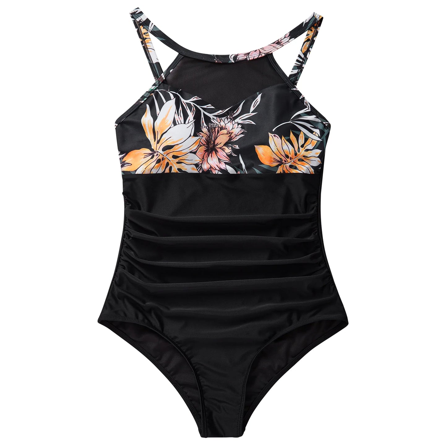 XL Size One Piece Swimsuit Women Mesh Hollow Out Swimwear For Women Solid Padded Push Up Plus Size Summer Bathing Suits Female