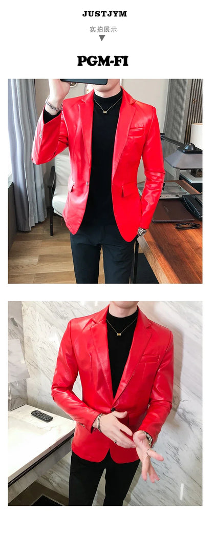 2022 Autumn Leather Jacket Men Slim fit Casual Business Blazer Masculino Solid Color Street Wear Social PU Coat Costume Homme