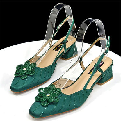 Party Shoes and Bag Ladies Heel Decoration Pure Elegant Flower Wedding Shoes and Bag Full Rhinestone Fashion Handbag