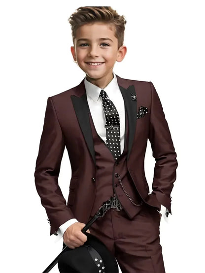 High Quality Boys Formal Suit Set 3 Pieces For Violin Performance Classy Peak Lapel Kids Slim Fit Tuxedo Birthday Party Wear