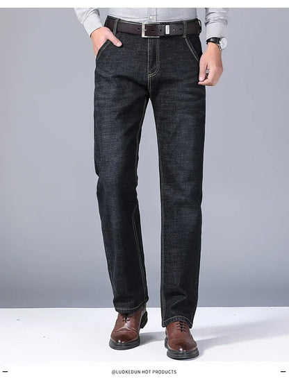 New men's straight leg jeans classic black blue micro elastic casual business casual denim pants men's brand pants