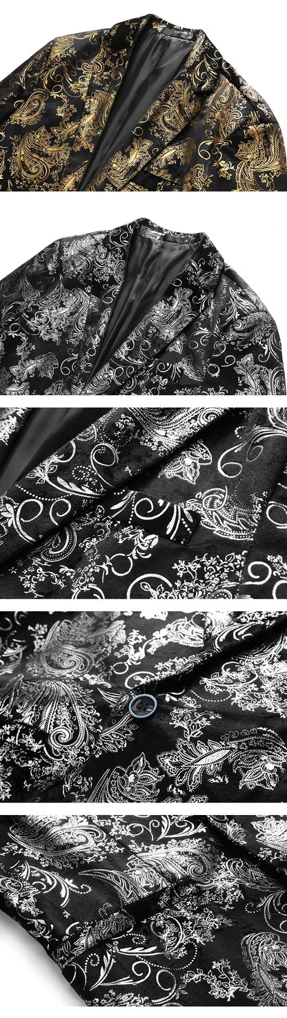 Plus Size 6XL-M Spring Luxury Men Bronzing Print Blazers 2025 New Slim Wedding Nightclub Party Dress Mens Clothing Suit Jackets