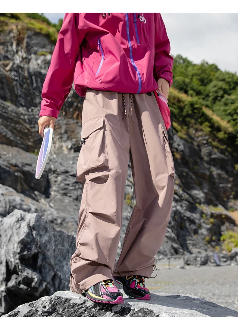 Autumn Hiking Pants Elastic Waist Outdoor Waterproof Camping Trousers Women Large Pocket Breathable Mountaineering Cargo Pants