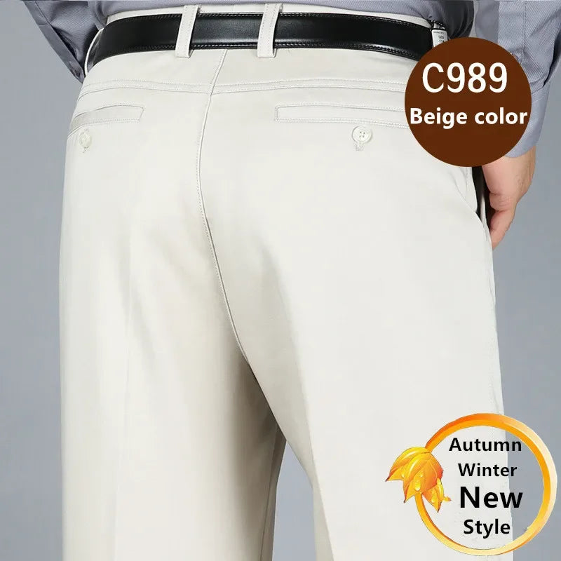 Suit Pants Men Formal Dress Trousers Autumn Elastic Office Plus Size 42 40 Business Thick Straight High Waist Male White Clothes