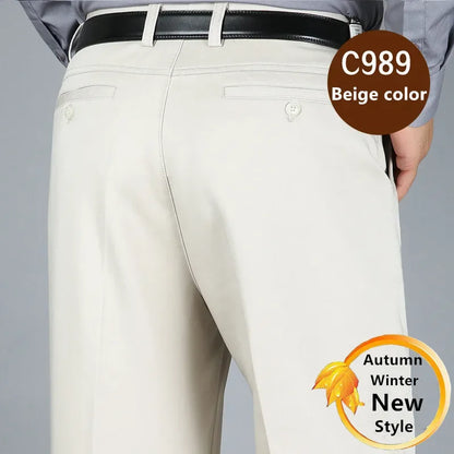 Suit Pants Men Formal Dress Trousers Autumn Elastic Office Plus Size 42 40 Business Thick Straight High Waist Male White Clothes
