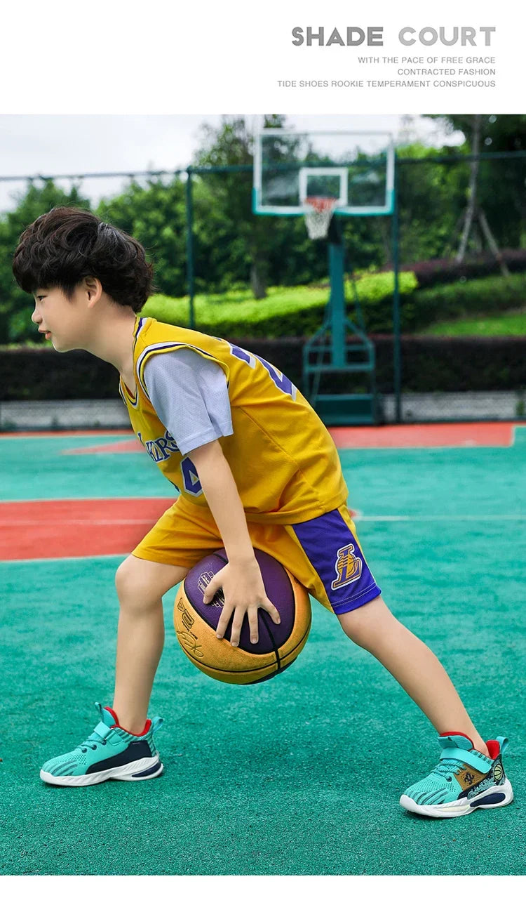 Brand Kids' Sports Shoes Non-slip Running Shoes Boys Basketball Sports Tennis Shoes Fashion Comfortable Teenager Casual Sneakers