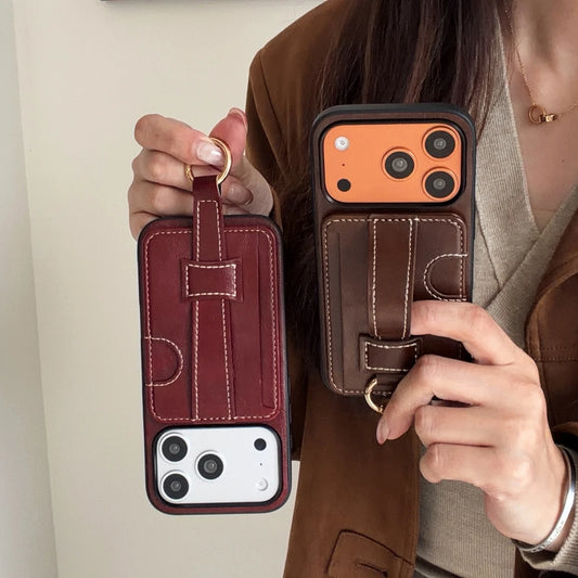 Fashion Leather Leopard Pattern Multifunctional Card Case Hand Wristband Protect Phone Cover Case for iPhone 17 16 15 14 Pro Max