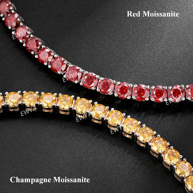 Luxury Real 3/4/5/6.5MM Full Champagne Blue Green Moissanite Tennis Bracelet for Men Women S925 All Red Diamond Bracelets