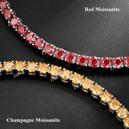 Luxury Real 3/4/5/6.5MM Full Champagne Blue Green Moissanite Tennis Bracelet for Men Women S925 All Red Diamond Bracelets