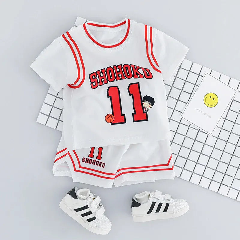 Children Cotton Clothes Baby Boys Sport Set Sport BasketBall O-Neck T-shirt Shorts 2Pcs/sets Infant Fashion Toddler Tracksuits