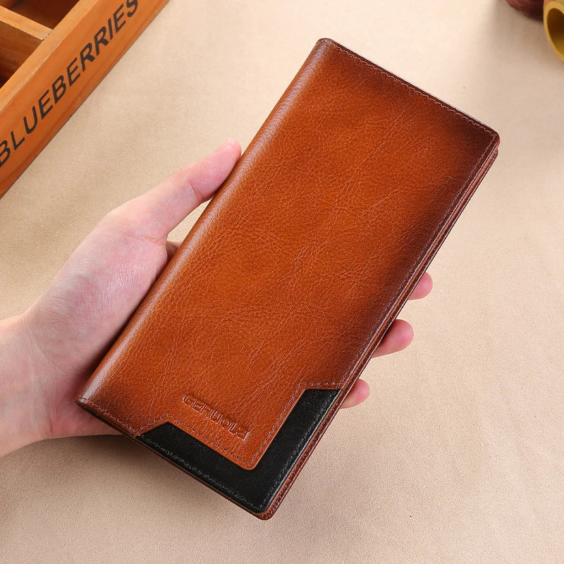 Wallet men's genuine leather new wallet long card bag storage silver foreskin clip hand-held bag gift