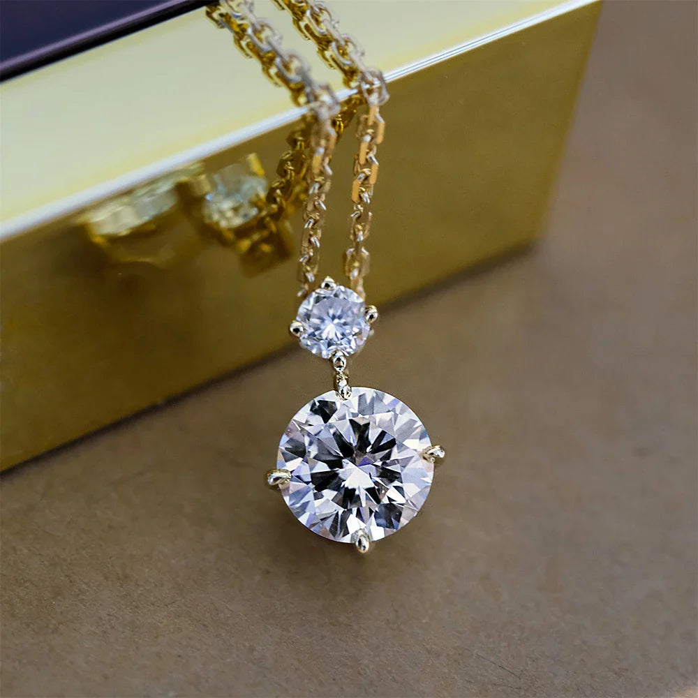 2stones Moissanite Pendant Necklaces for Women 2.5carat Round Brilliant Cut Diamond Stacking Neck Chain 925 Silver Fine Jewelry