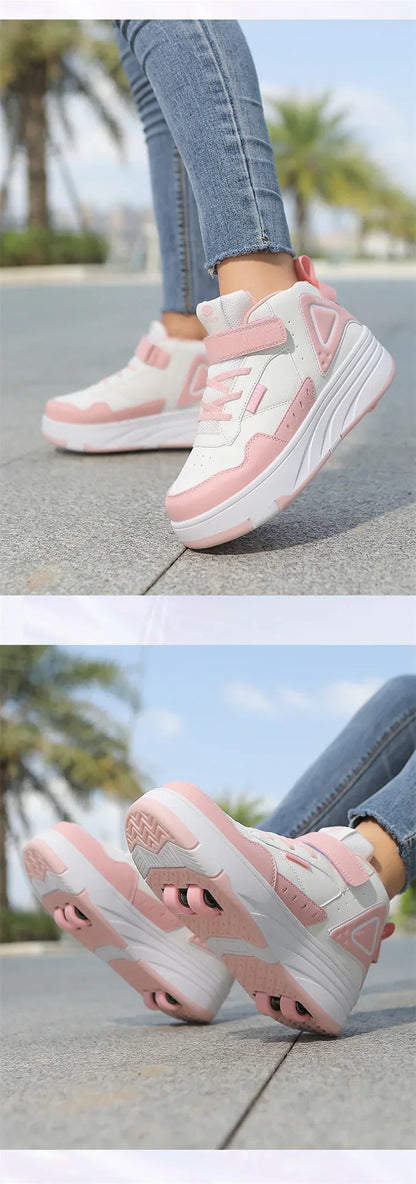 Kids Roller Skate Shoes Fashion Casual Sports Children 4-Wheels Sneakers for Boys and Girls Outdoor Running