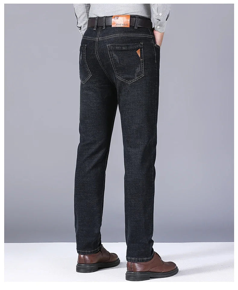 2025 New Business Men's Jeans Casual Comfortable Straight Stretch Fashion Classic Premium Blue Black Denim Pants Large Pants