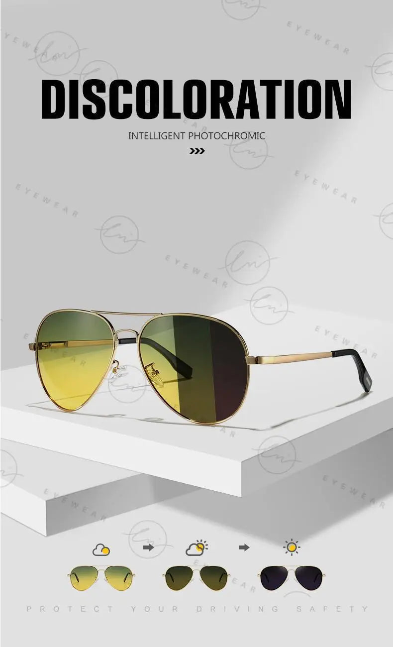 Brand Aviation Photochromic Day Night Vison Sunglasses Men Polarized Fashion Sun Glasses Women Safe Driving Anti-Glare UV400