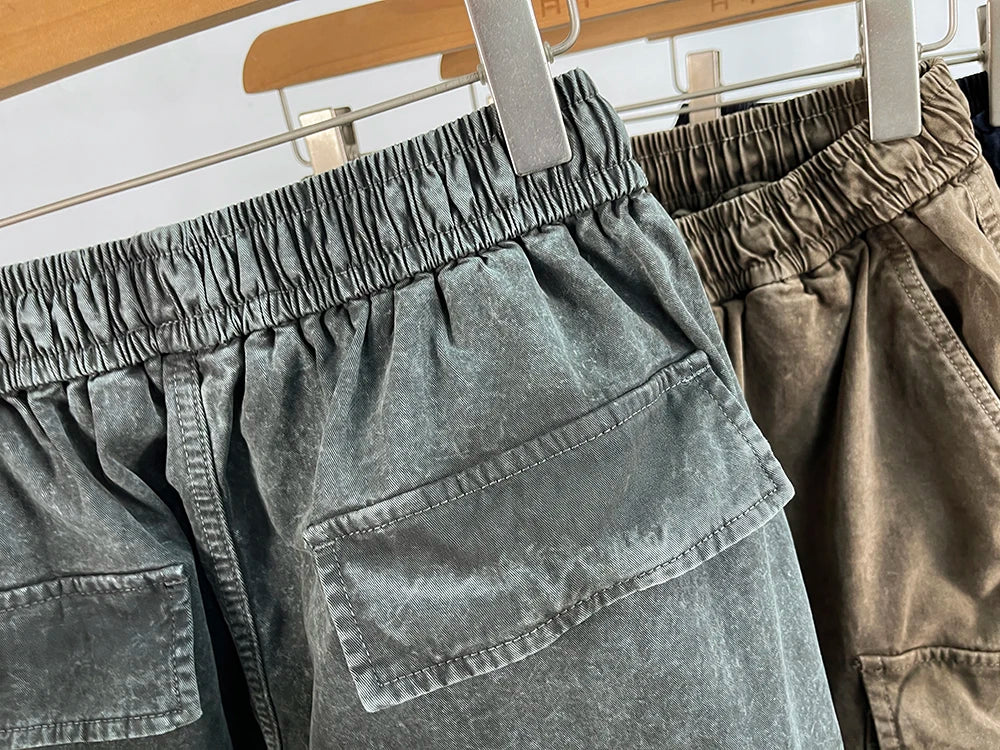 High Quality Snow Wash Distressed Cargo Pants Men Korean Fashion Plus Size Harem Pants Streetwear Joggers Casual Baggy Trousers