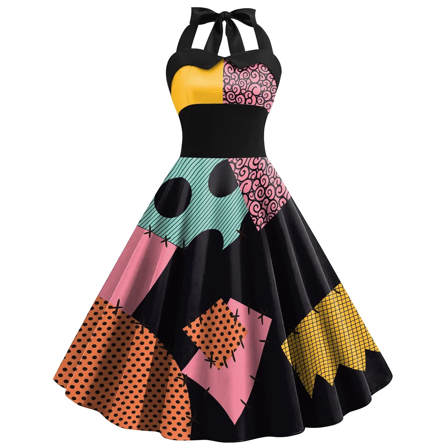 Halloween Nightmare Christmas Sally Dress Spaghetti Strap Women's Sexy Backless Dresses Patchwork Vestidos