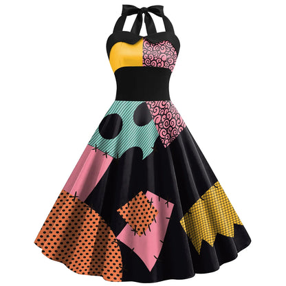 Halloween Nightmare Christmas Sally Dress Spaghetti Strap Women's Sexy Backless Dresses Patchwork Vestidos