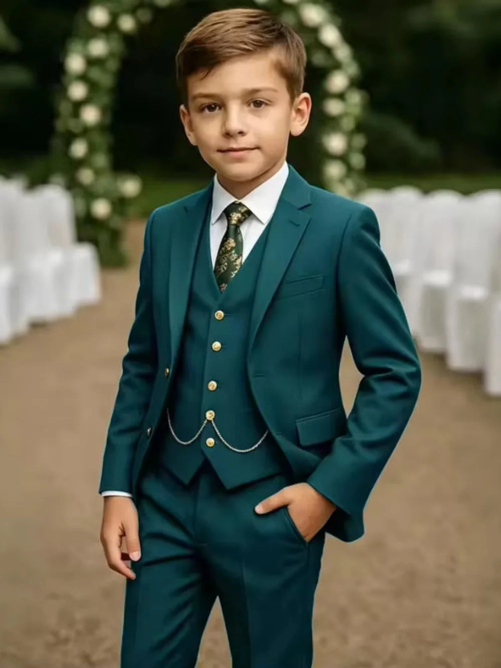 Notched Lapel Boys Slim Fit Suits 3 Pieces For Stage Performance Elegant Handsome Kids Suit Set Wedding Guest Tuxedo 2-20T