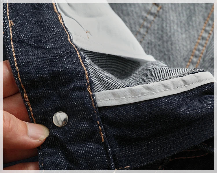 Anti-fading solid color general wash primary color denim jeans men's dark American casual loose straight cone pants