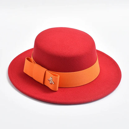 Fedora Hat for Women Fashion Formal Wedding Decorate Church Cap Flat Top Bow Party Jazz Hat Chapeau Femme