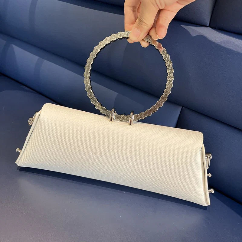 Clutch Bag Luxury Designer Handbag for Women 2025 with Chain Metal Ring Handle PU Leather Rhinestones Purses Shoulder Bag