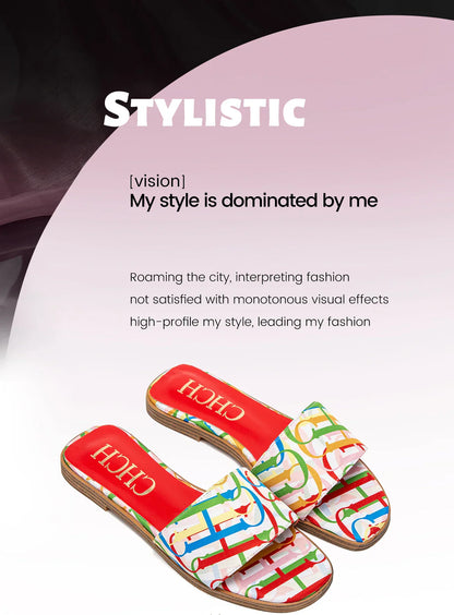 Fashionable Retro Design New Women's Shoes Summer Casual Color Blocking Design Non Slip Sandals Slippers Letter Slippers