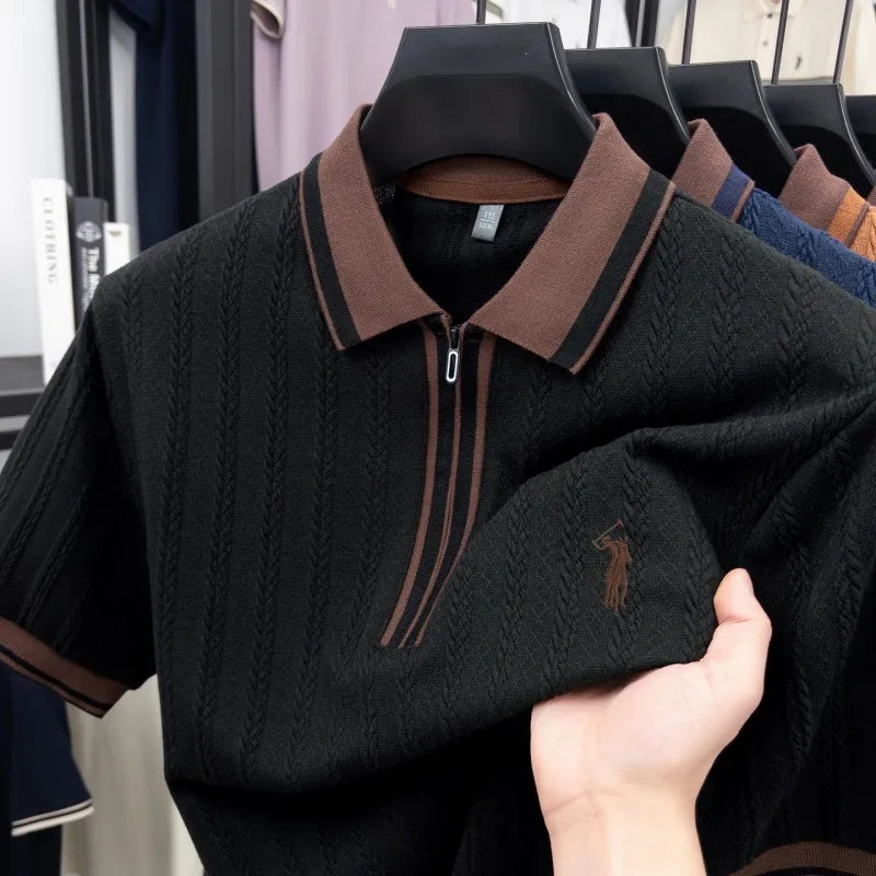 Luxury brand knitted short sleeve polo shirt Paul Pony embroidered stripe design men's T-shirt summer fashion Korean casual top