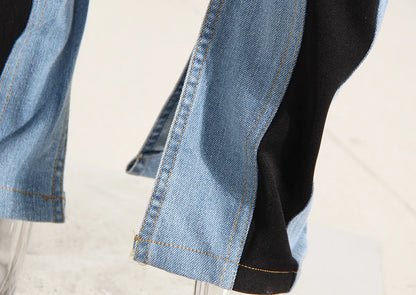Jeans Women Pencil Pants 2023 Fashion High Waist Contract Color Patchwork Split Long Denim Pants Elastic Skinny Trousers
