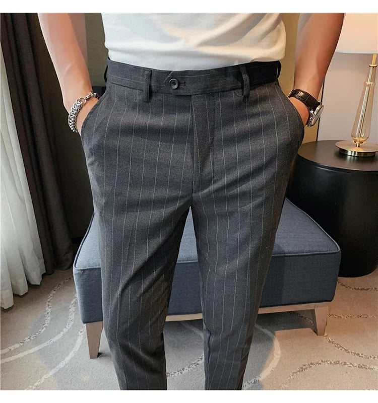High Quality Fashion Striped Casual Men's Suit Pants 2026 New Business Office Social Wedding Slim Fit Trousers Oversized Size