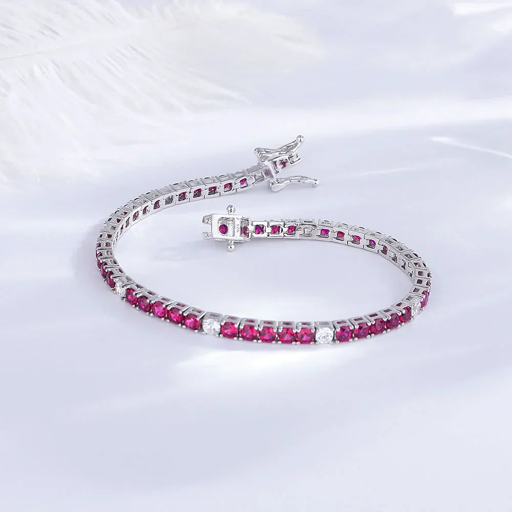 Fine Jewelry 3mm Montana Blue/Emerald Green/Ruby Red/Turquoise/Black Cubic zircon 925 Silver Tennis Bracelet