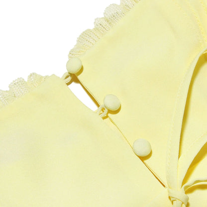 2024 Summer Lovely A Line Dress Yellow Sexy Party Dresses Hollow Out Lace Up Elegant Holiday Dress Women