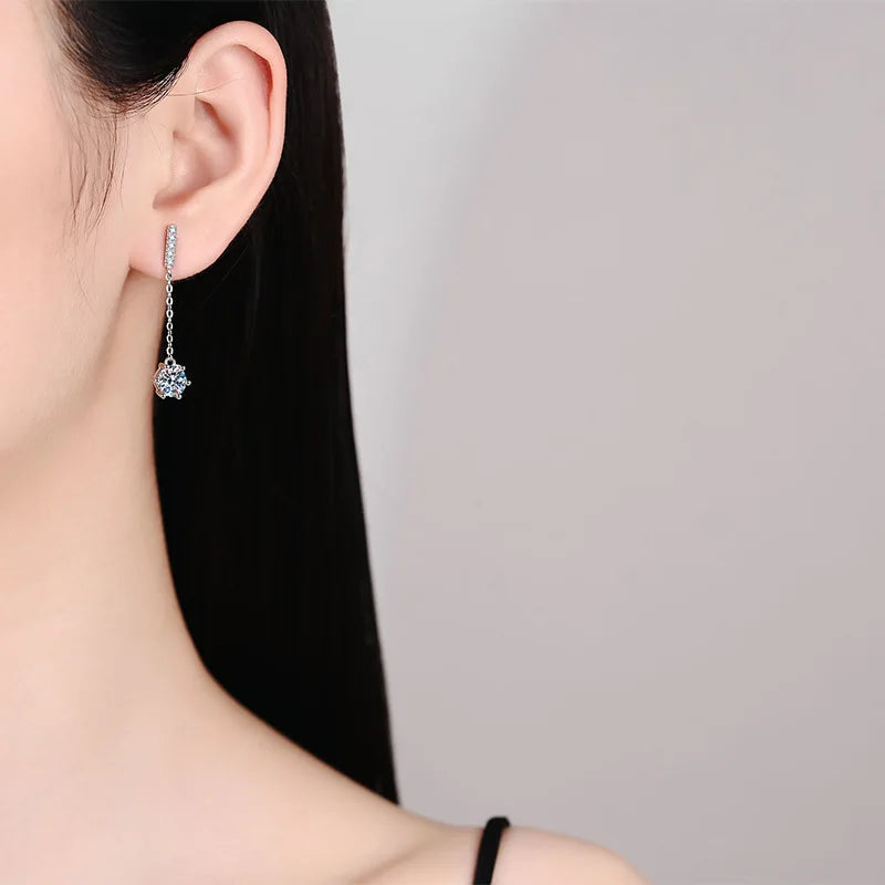Luxury 100% Real D Color 1CT Moissanite Drop Earring for Women Girls S925 Silver Diamond Long Tassel Dangle Earrings Gift