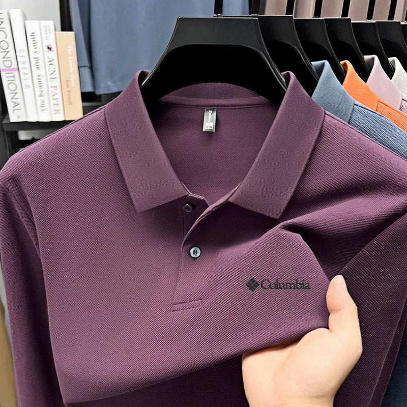 High end brand Polo shirt long sleeved fashionable printed men's top spring 100% cotton skin friendly comfortable casual T-shirt