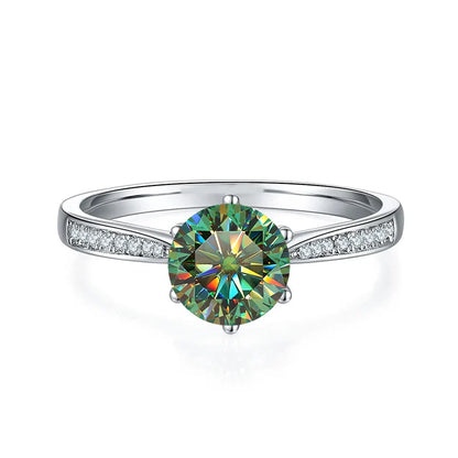 1ct 6.5mm Red Blue Pink Yellow Green Purple Black Moissanite Ring Sterling 925 Silver Wedding Party Band for Women Gifts