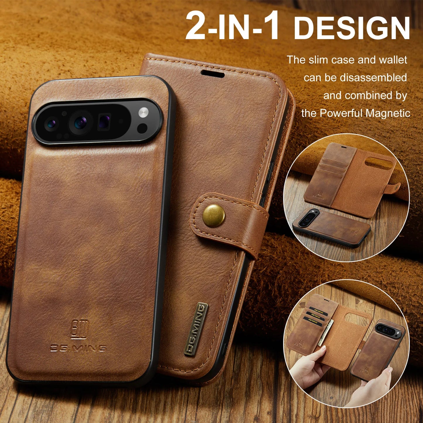 For Google Pixel 6 7 8 9 10 Pro XL/Pixel 5A 6A 7A 8A 9A Magnetic Detachable Cover 2in1 Flip Leather Wallet Phone Case