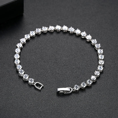 Silver Color 3 Prong Round Cubic Zirconia Necklace Earring Bridal Jewelry Set Simple Design Bride Wedding Accessories