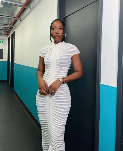 Sexy Bodycon Long Dress Women 2025 Summer Slim Fashion Short Sleeve Bandage Maxi Party Dresses Woman Skirt Elegant Vestidos