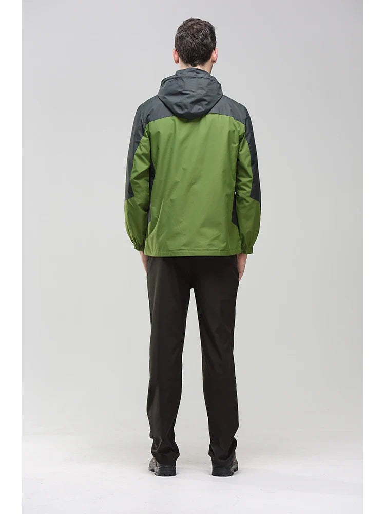 Men's Autumn Hiking Jacket Hooded Removable Waterproof Lightweight Rain Coat Trekking Outdoor Camping Casual Sportswear