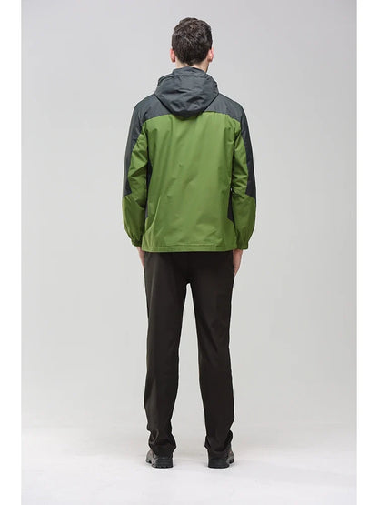 Men's Autumn Hiking Jacket Hooded Removable Waterproof Lightweight Rain Coat Trekking Outdoor Camping Casual Sportswear