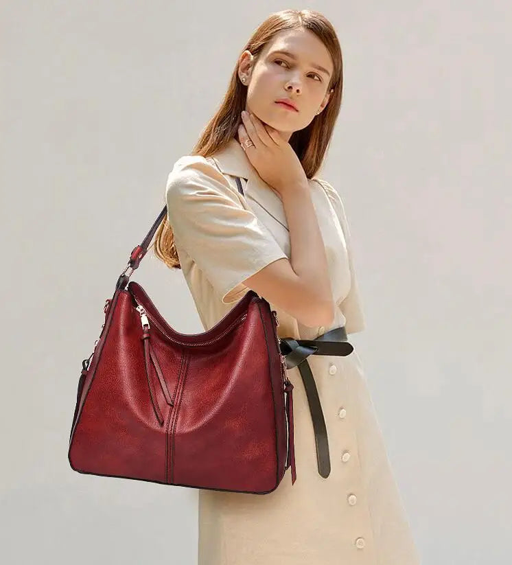 Hobo Bag Leather Women Handbags Female Leisure Shoulder Bags Fashion Purses Vintage Bolsas Large Capacity Tote Bag