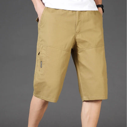 2026 Cotton Cargo Shorts Men's Lightweight Breathable Solid Color Drawstring Waist with Zipper Pocket Casual Summer Short Pants